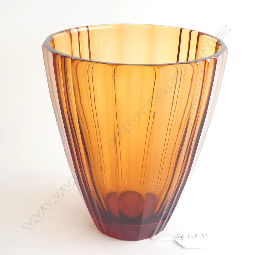 # An Art Deco amber glass vase attributed to Keith Murray for Stevens & Williams / Royal Brierley Image 1++